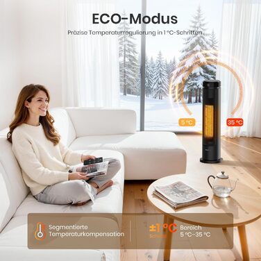 Енергозберігаючий вентилятор-обігрівач, керамічний вентилятор-обігрівач PTC потужністю 2000 Вт, тиха робота 36 дБ, термостат, коливання 70, таймер 12 годин, захист від перегріву та перекидання, електричний обігрівач для використання в приміщенні, 60 см, ч