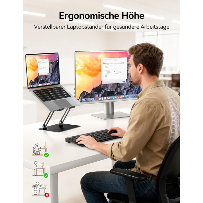 Стійка для ноутбука TECKNET, складана, ергономічна, металева підставка для ноутбука, сумісна з моделями 10-17,3 дюймів, чорна