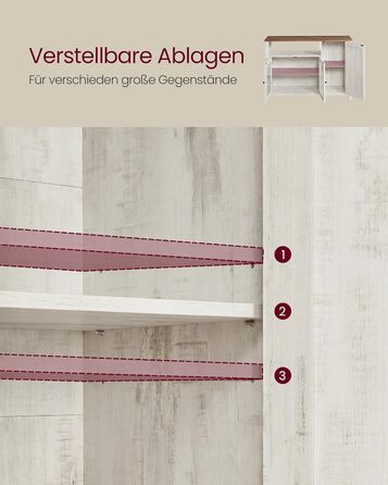 Сервант, Кухонна шафа, Шафа для зберігання, з 3 дверцятами, для вітальні, кухні, їдальні, 33 x 110 x 75 см, Сільський стиль, Медово-коричневий - Вінтажний білий LSC096WJ02 Медово-коричневий Вінтажний білий