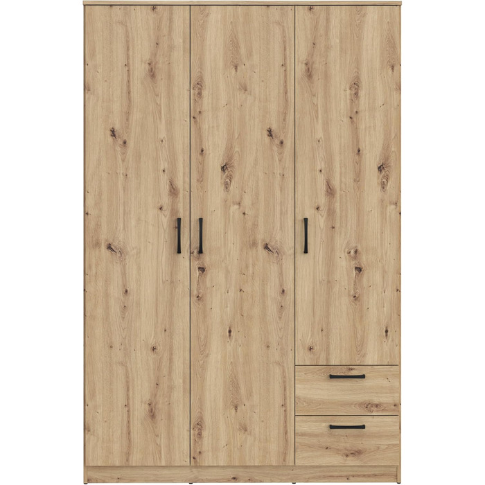 Шафа 122, Шафа в скандинавському стилі з 3 дверима та 2 шухлядами, інженерна деревина, оздоблення Artisan Oak, ширина 122 см, висота 185 см, глибина 52,7 см. Шафа Artisan Oak, 3 двері з 2 шухлядами