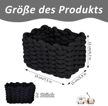 Кошик для зберігання, 2 шт., плетений бавовняний в&39язаний кошик, 19x15x12 см, плетений кошик для зберігання, плетена бавовняна мотузка, для спальні, коробки для зберігання у вітальні (чорні), чорні, 2 шт.