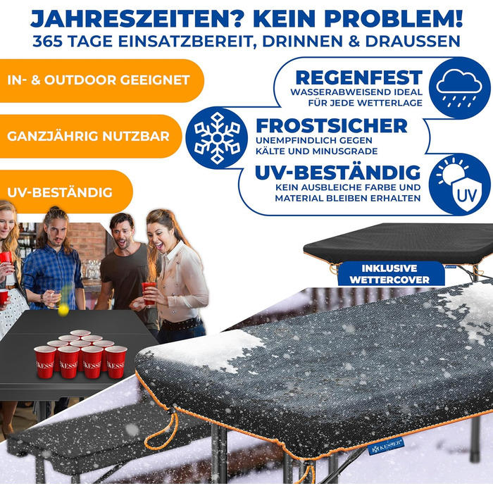 Стіл-фуршет KESSER, складний пластиковий стіл, 183x76 см, кемпінговий стіл, стіл для вечірки, розкладний стіл, садовий стіл для саду, патіо та балкону, складаний, на 6 осіб, в комплекті чохол та ручка для перенесення, антрацит