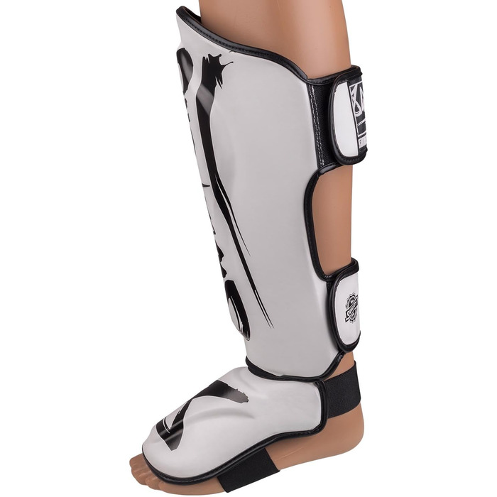 ВИДОВІВ ЗБРОЇ Щитки для гомілок Unlimited 2.0, біло-чорні, для тренувань та змагань, високоякісна синтетична шкіра та ідеальна амортизація, муай-тай, K1, MMA, карате та кікбоксинг, 8