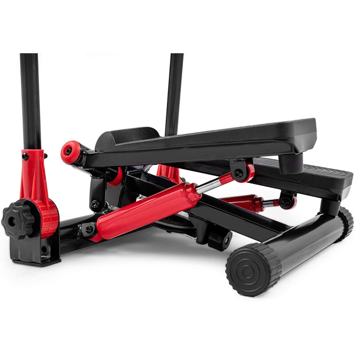 Степер Hop-Sport з ручками - компактний степер-гойдалка для домашнього використання, фітнес-пристрій з РК-дисплеєм та еспандерами, тренування зі скандинавської ходьби, максимальне навантаження 100 кг, червоний