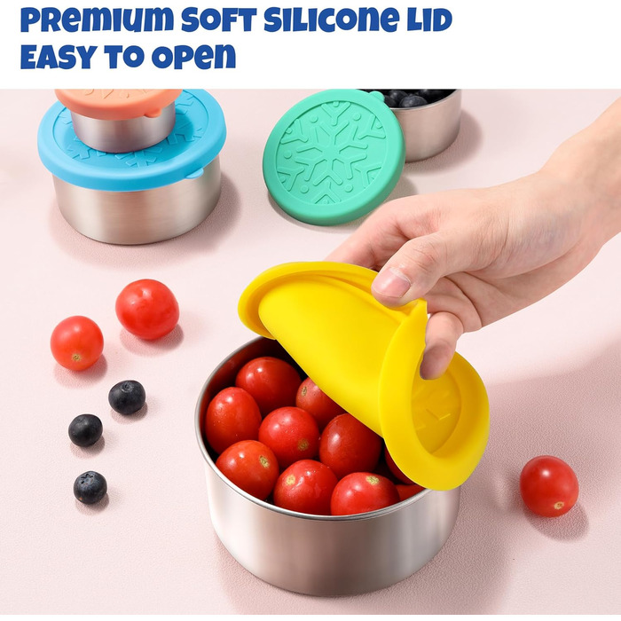 Набір контейнерів для їжі Homotte з нержавіючої сталі 304 з кришками, маленький, герметичні, для школи та офісу, штабельовані (57 мл, 113 мл, 227 мл, 400 мл, 680 мл) - 5 шт. (Синій, Жовтий, Зелений, Помаранчевий, Фіолетовий)