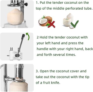Відкривач кокосових ковпачків, ручний відкривач для кокосів з нержавіючої сталі, комерційний ручний відкривач для кокосових горіхів, ручка, що економить час і працю регульована висота, розмір відкриття 6 см, білий