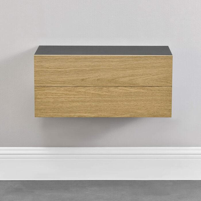 Набір з 2 настінних полиць з шухлядою Чорний/дерево Підвісна полиця Настінна полиця Шафа Стіл Тумба приліжкова Комод Настінна поли