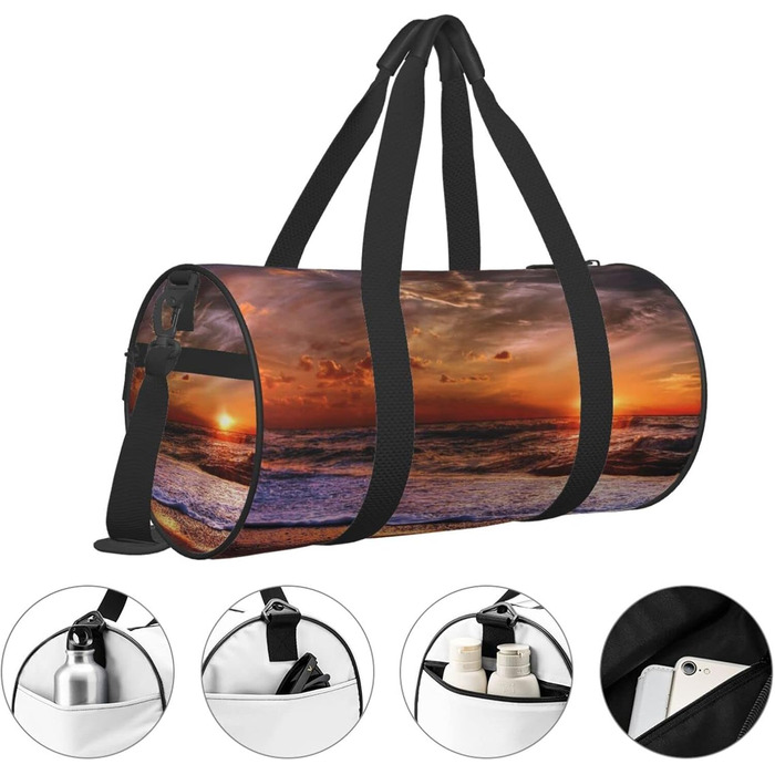 Спортивна сумка, дорожня сумка, пляжна сумка, принт Схід сонця, сумка на нічліг, чорна, універсальний розмір, сумка для подорожей
