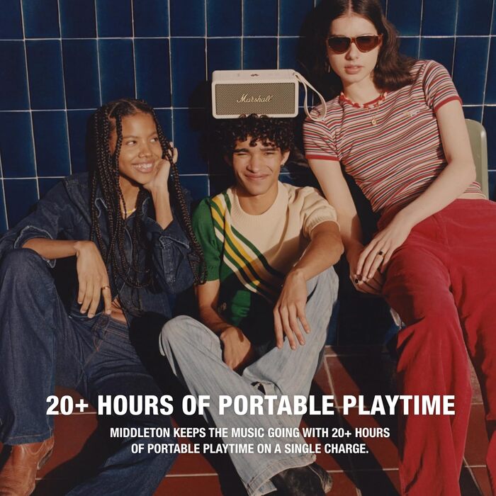 Бездротова портативна Bluetooth-колонка Marshall Middleton, понад 20 годин автономної роботи, водонепроникність IP67 - кремовий