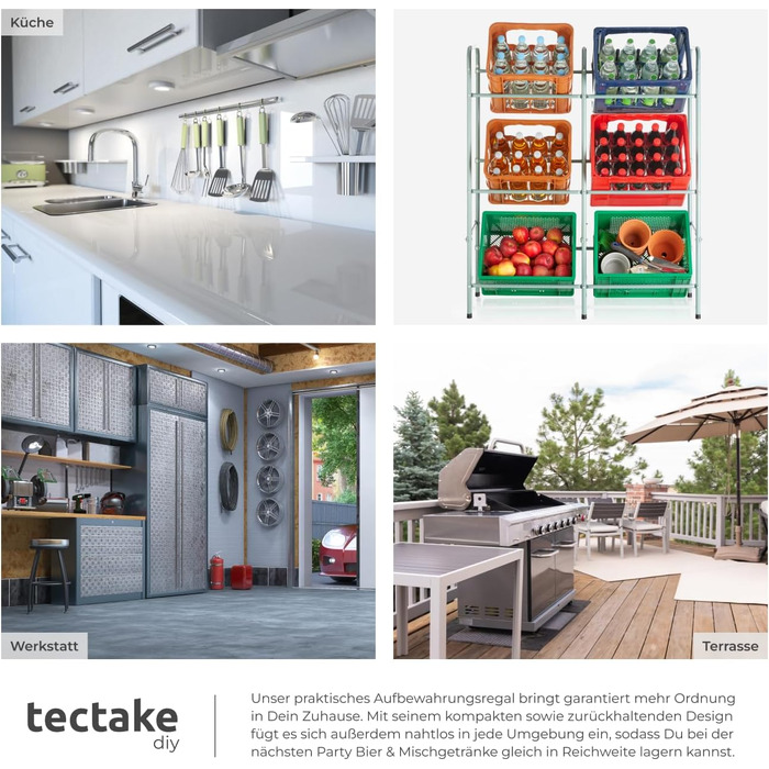 Стійка для ящиків для напоїв tectake, міцна окремостояча полиця, стійка для ящиків, полиця для коробок, стійка для ящиків для напоїв, для кухні, полиця для підвалу, полиця для зберігання, вантажопідйомність на ящик 40 кг (на 6 ящиків) 401728