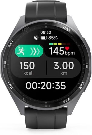 Розумний годинник Hama (кольоровий AMOLED-дисплей 1,43 дюйма, GPS, функція телефону, водонепроникний, WhatsApp, голосовий помічник, трекер сну, 110 спортивних режимів плани тренувань, крокомір, пульсометр, калорії тощо) чорний