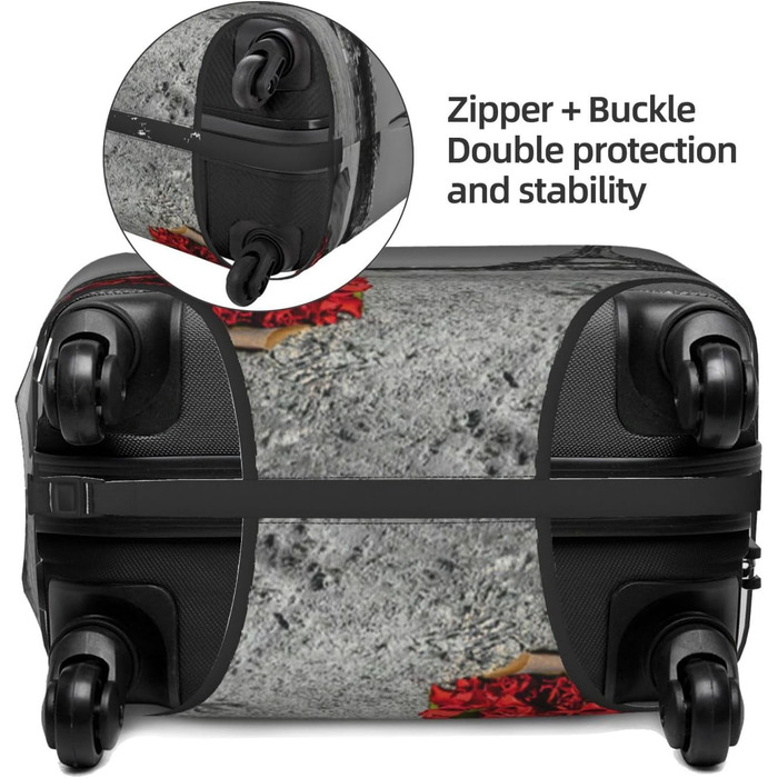 Чохол для валізи Паризька вежа з трояндою, міцний захист для багажу розміру XL (45.7-81.3 см), чорний