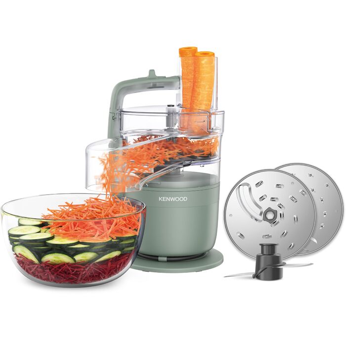 Компактний кухонний комбайн Kenwood MultiPro Compact з функцією Express Serve, ножами з нержавіючої сталі, дисками для нарізки та тертя, імпульсним режимом, 900 Вт, Зелений (FDP23.140GR)
