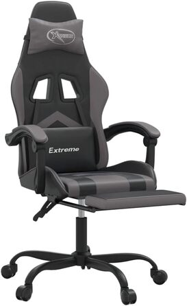 Геймерське крісло, офісне крісло, з підставкою для ніг, чорно-сіре, штучна шкіра