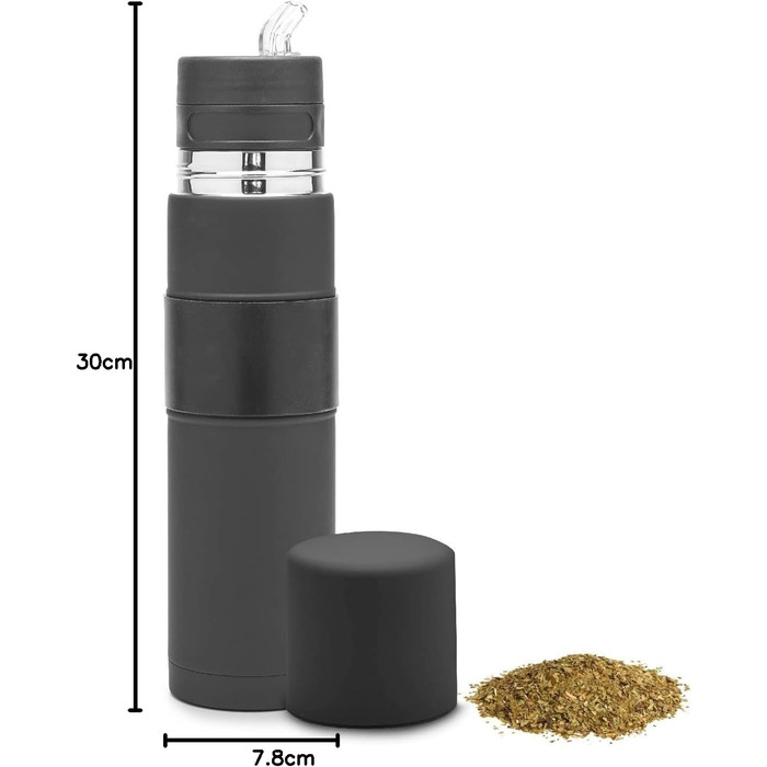Новий - Автоматичний термос з нержавіючої сталі - Термос, чашка для мате та бомбілья в одному - Не потрібно наповнювати щоразу, коли хочеться випити (Чорний)