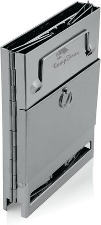 Складаний гриль з нержавіючої сталі CampFeuer 22 x 20,5 x 27 см Складаний гриль Кемпінговий гриль для походів та використання на свіжому повітрі Складаний портативний гриль, портативний кишеньковий гриль, сріблястий кемпінговий гриль