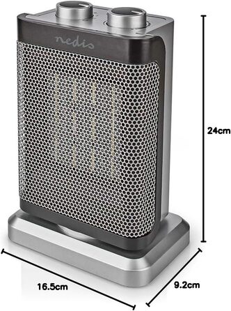 Керамічний PTC вентилятор-обігрівач - 1000/1500 Вт - 2 режими нагріву - Регульований термостат - Функція коливання - Захист від перегріву та перекидання - Сірий, 17GY -