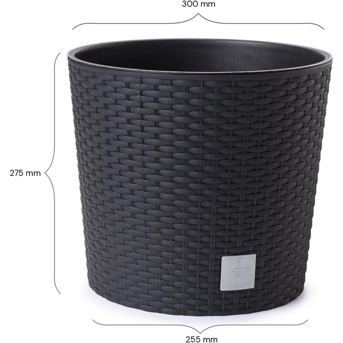 Квітковий горщик HappyFlower MultiProject із вставкою, круглий, під ротанг, 4 розміри, 4 кольори, кашпо (300, чорний) 300 антрацит