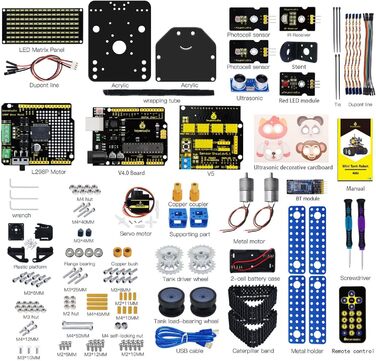 Для Arduino Learner, світло/ультразвукове відстеження, інфрачервоне та Bluetooth дистанційне керування, інтелектуальний та освітній роботизований набір DIY