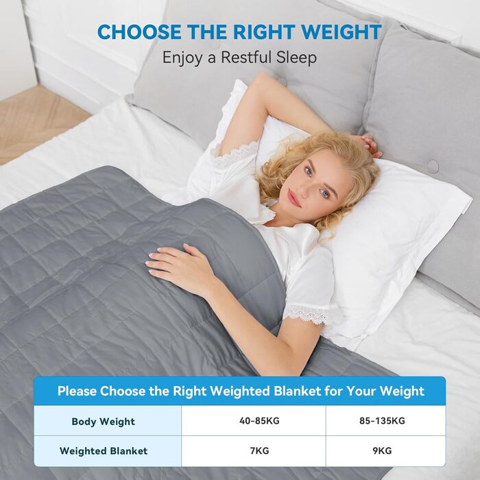 Обтяжена ковдра 9 кг 155x220 см, Обтяжена ковдра, Обтяжена ковдра для дорослих для глибокого сну, Важка ковдра, Антистресова терапевтична ковдра, Релаксаційна ковдра сірого кольору 155x220 см 9 кг