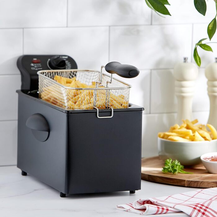 Масляна фритюрниця Bestron з технологією холодної зони, фритюрниця об'ємом 3,5 літра, плавно регульований регулятор температури до 190C, частково можна мити в посудомийній машині, 2000 Вт, колір Black Black Single