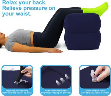 Кубики для міжхребцевих дисків, кубики для позиціонування на степах, великі кубики з пінопласту, подушки для позиціонування на степах, надувні подушки для ніг з насосом, 40 x 30 x 32 см (темно-сині), 2 шари темно-синього кольору