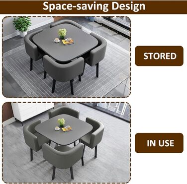 Обідній комплект із 4 стільцями, маленький круглий обідній стіл 90 см, для 4-6 осіб, для їдальні, кухні, вітальні, сучасні кухонні стільці (80 см сірого кольору)