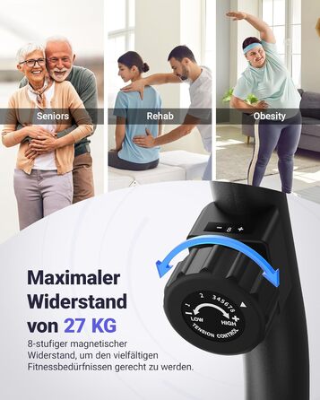 Велотренажер MERACH для домашнього використання з 8 регульованими рівнями опору, Smart Bluetooth, ексклюзивним підключенням до додатків, РК-дисплеєм, датчиками серцевого ритму та регульованою спинкою, синьо-чорний