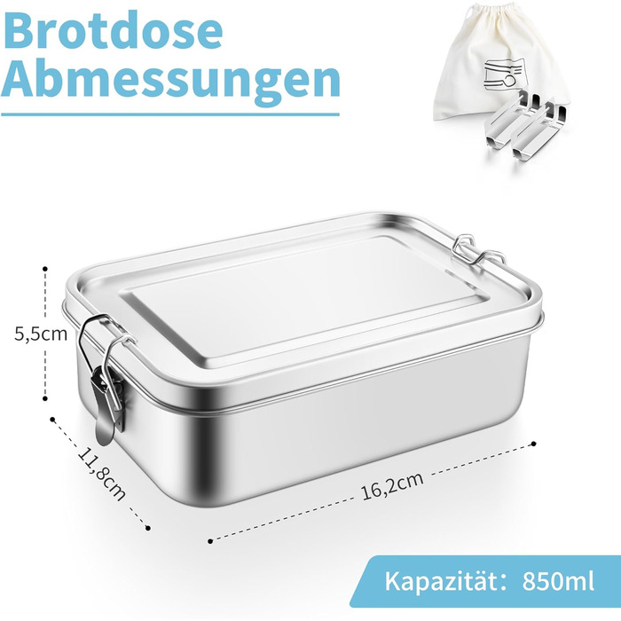 Ланчбокс Homikit з нержавіючої сталі, 850 мл, з двома відділеннями та сумкою для дітей та дорослих. Герметичний контейнер для сніданку/обіду для школи, офісу та подорожей. Можна мити в посудомийній машині.
