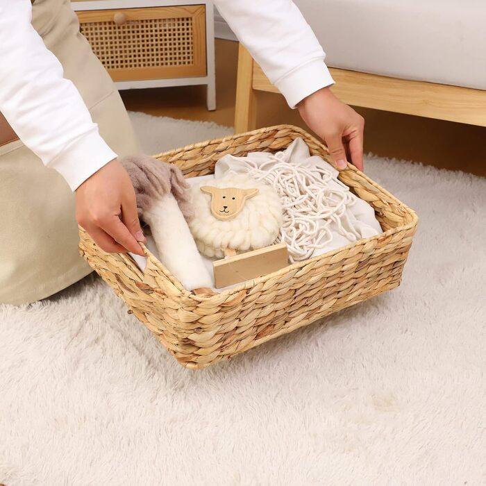 Кошики для зберігання водяного гіацинта YAHUAN для організації шухляд, декоративний плетений кошик для полиць, туалетного приладдя, аксесуарів для макіяжу, туалетного паперу та спецій (спочатку)