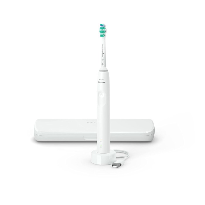 Електрична зубна щітка Philips Sonicare Sonic серії 3100 із вбудованим датчиком тиску, SmarTimer і QuadPacer, HX3673/13 біла