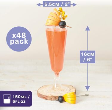 Келихи для шампанського преміум-класу MATANA 48 пластикові, пластикові келихи для шампанського, 150 мл - багаторазові та стійкі -