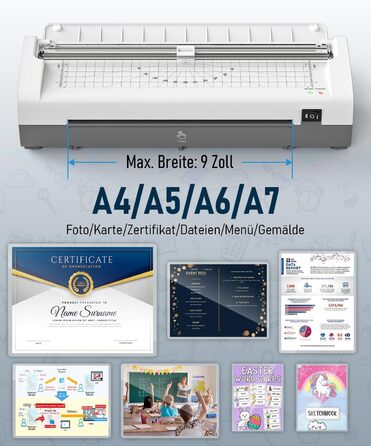 Ламінатор A4, гарячий та холодний ламінатор з 20 ламінуючими пакетами для паперів A4, A5 та A6, ламінатор 12-в-1 з різаком для паперу та закруглювачем кутів, ламінуючий пакет для школи, дому та офісу, білий