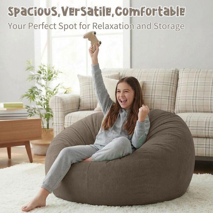 Крісло-мішок Nobildonna для дітей та дорослих, лише чохол (без наповнювача) для дивана з м&39якими іграшками, 110 x 89 см, теплий сірий колір, велике (лише чохол)