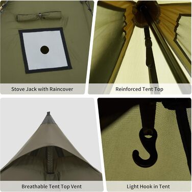 Намет Naturehike Tipi Tent Ridge, індіанський намет на 3-4 особи, водонепроникний, вітрозахисний, легко складаний, пірамідальний, для кемпінгу на свіжому повітрі, сімей, зелений