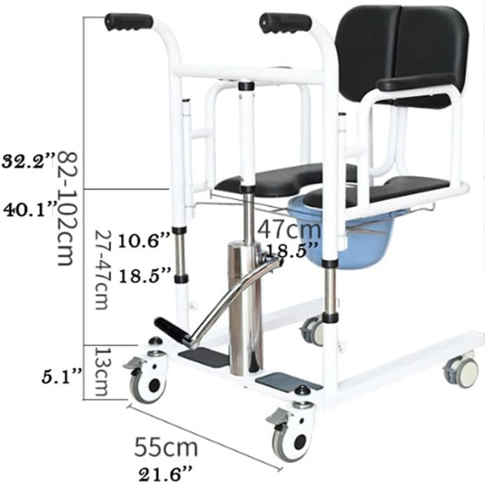 Гідравлічний підйомник пацієнта для дому, портативний підйомник для перенесення, багатофункціональне крісло для перенесення пацієнтів з розділеним сидінням і горщиком на 180, 330 фунтів