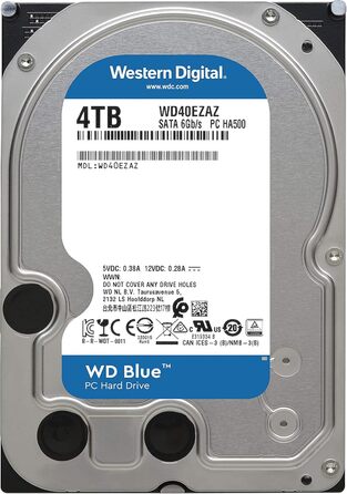 Внутрішній жорсткий диск Western Digital Blue 4 ТБ, SATA 6 Гбіт/с, 3,5 дюйма, 5400 об/хв, 256 МБ кеш-пам'яті, WD40EZAZ (відновлений)