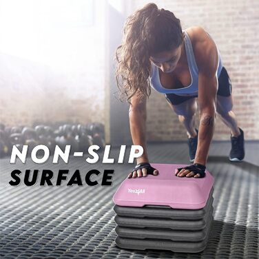 Аеробний степер, степ-лаваш для аеробного фітнесу, платформа для тренувань з 4 регульованими підйомниками в комплекті J. High Step - рожевий/сірий, 4All