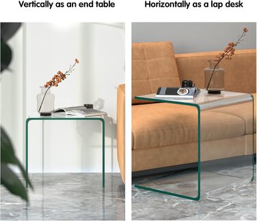 Скляний журнальний столик LIFEZEAL, N-подібний, сучасний скляний приставний столик, прозорий стіл для вітальні, офісу, готелю, макс. 30 кг, 45 x 45 x 41 см