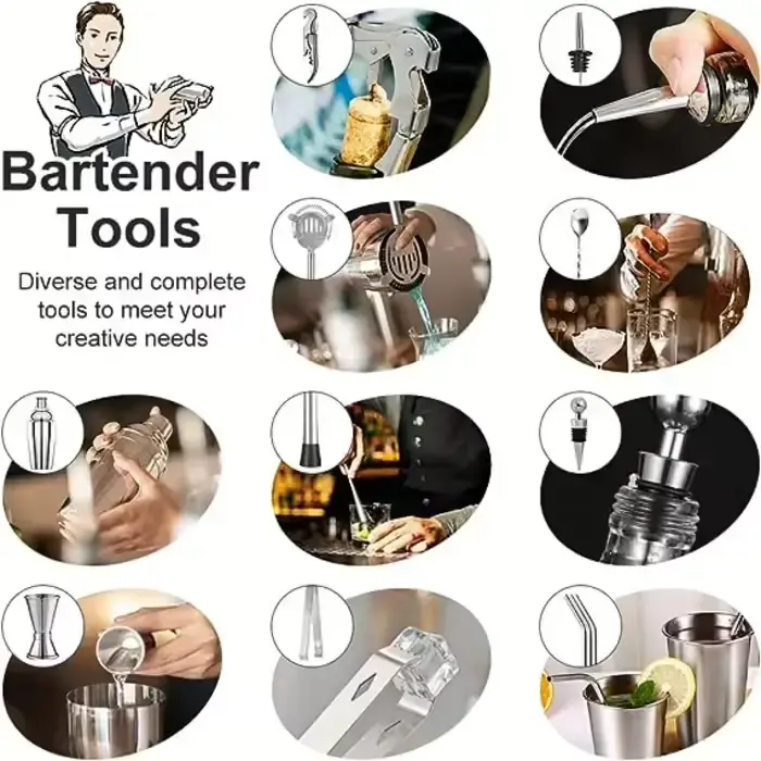 Набір для коктейлів Surmounty B08FR3VLTK 15 предметів, сріблястий