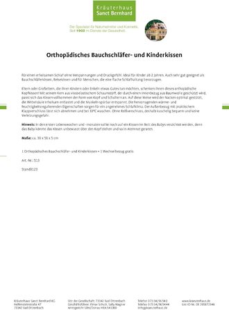 Ортопедична подушка для сну на животі Sanct Bernhard та дитяча подушка змінний чохол 30 x 50 x 5 см
