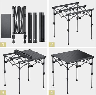 Стіл для кемпінгу Anbte, розкладний стіл 67x58 см (ДxШ), алюміній, стільниця, що згортається, з 2 рівнями висоти (44/70 см), X-подібна конструкція, вантажопідйомність до 150 кг, з сумкою для зберігання для пікніків, саду, балкону, 67 x 58 x 44/70 см
