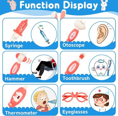 Дитяча іграшка для лікарів від 3 років, 25 шт. Дитяча іграшка для лікарів зі стетоскопом Отоскоп зі світлом Стоматолог Рольова гра для дітей Великодній кролик М'яка іграшка для подарунків Дівчаткам 3 4 5 6 років Модель кролика