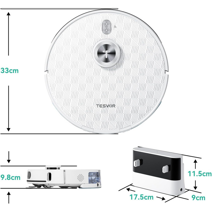 Вакуумний робот Tesvor S8Pro з функцією протирання - вакуумний робот 6000 Па, робот-пилосос 3 в 1 навігація LiDAR 240 хвилин роботи, керування APP / Alexa, ідеально підходить для шерсті домашніх тварин, килимів, твердих підлог.