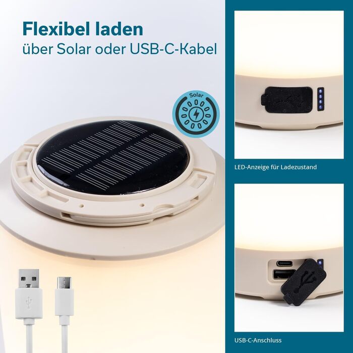 Ліхтар для кемпінгу Skandika Nordsol Акумуляторний світлодіодний ліхтар, теплий білий, зовнішній акумулятор, від 80 до 130 люмен, із зарядним кабелем USB Type-C, 2 x 1800 мАг, з регульованою яскравістю, підвісний Ліхтар для кемпінгу, активного відпочинку 