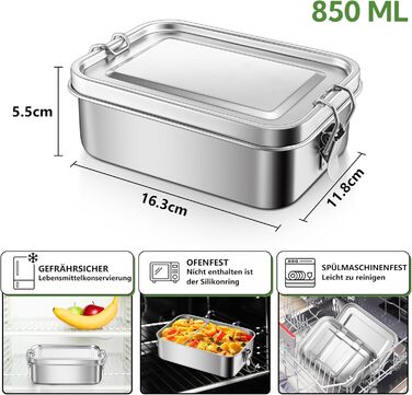 Металева ланч-бокс HaWare з роздільниками, 850 мл. Бенто-бокс з сумкою, для дітей та дорослих, герметичний контейнер для їжі зі знімною перегородкою для офісу/школи/пікніка. Можна мити в посудомийній машині, об'єм 850 мл.