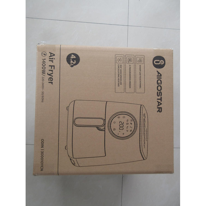 Аерофритюрниця Aigostar 4.2 л, гаряча фритюрниця XXL, фритюрниці без олії, 8 меню та рецептів, світлодіодний сенсорний екран, 1400 Вт, без бісфенолу А