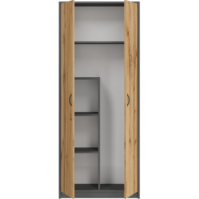 Шафа для мітл - Шафа для прибирання, побутова шафа - 74x35x180 см - Практична багатоцільова шафа, універсальна шафа для мітл, пилососа, засобів для чищення - Dino Graphite/Oak Wotan Graphite / Oak Wotan