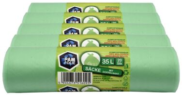 Мішки для біовідходів 35 л - 100 шт. - Компостовані сміттєві мішки - 5 рулонів - Біологічні, стійкі до розривів мішки для органічних відходів, контейнерів для залишкових відходів, кухні, офісу, вітальні