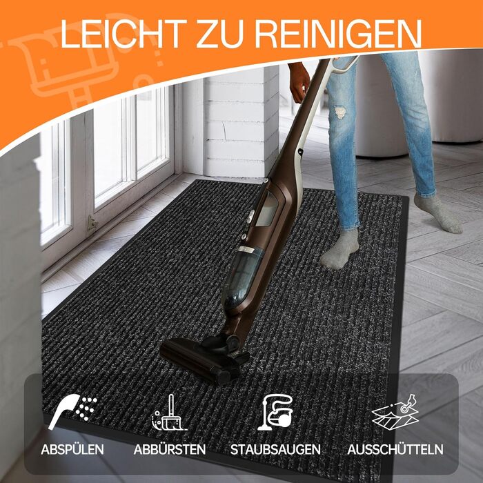 Килимок для дверей для дому/вулиці, 60 x 120 см, брудозатримуючий килимок для вхідних дверей, нековзка основа, високопоглинаючий, килимок для дому, офісу та вхідних дверей, чорний з чорними смужками, 60 x 120 см
